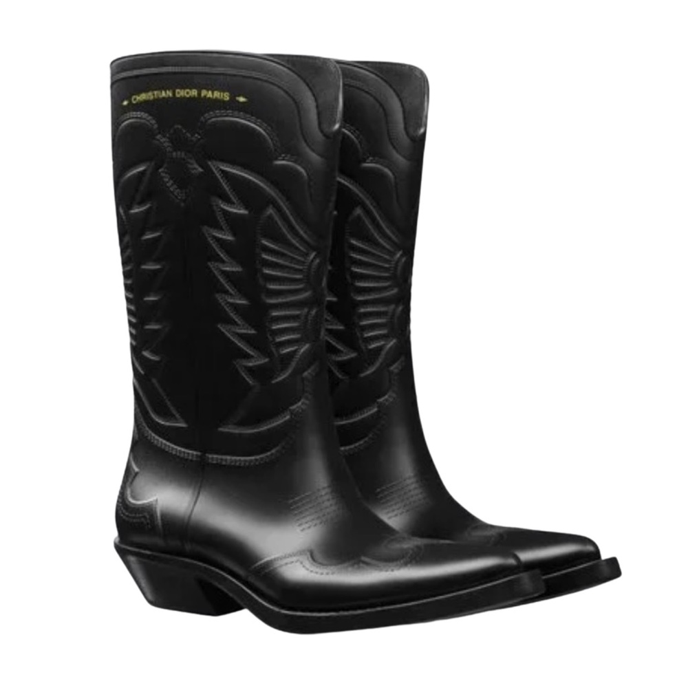 Dior Black Leather Western Cowboy Boots